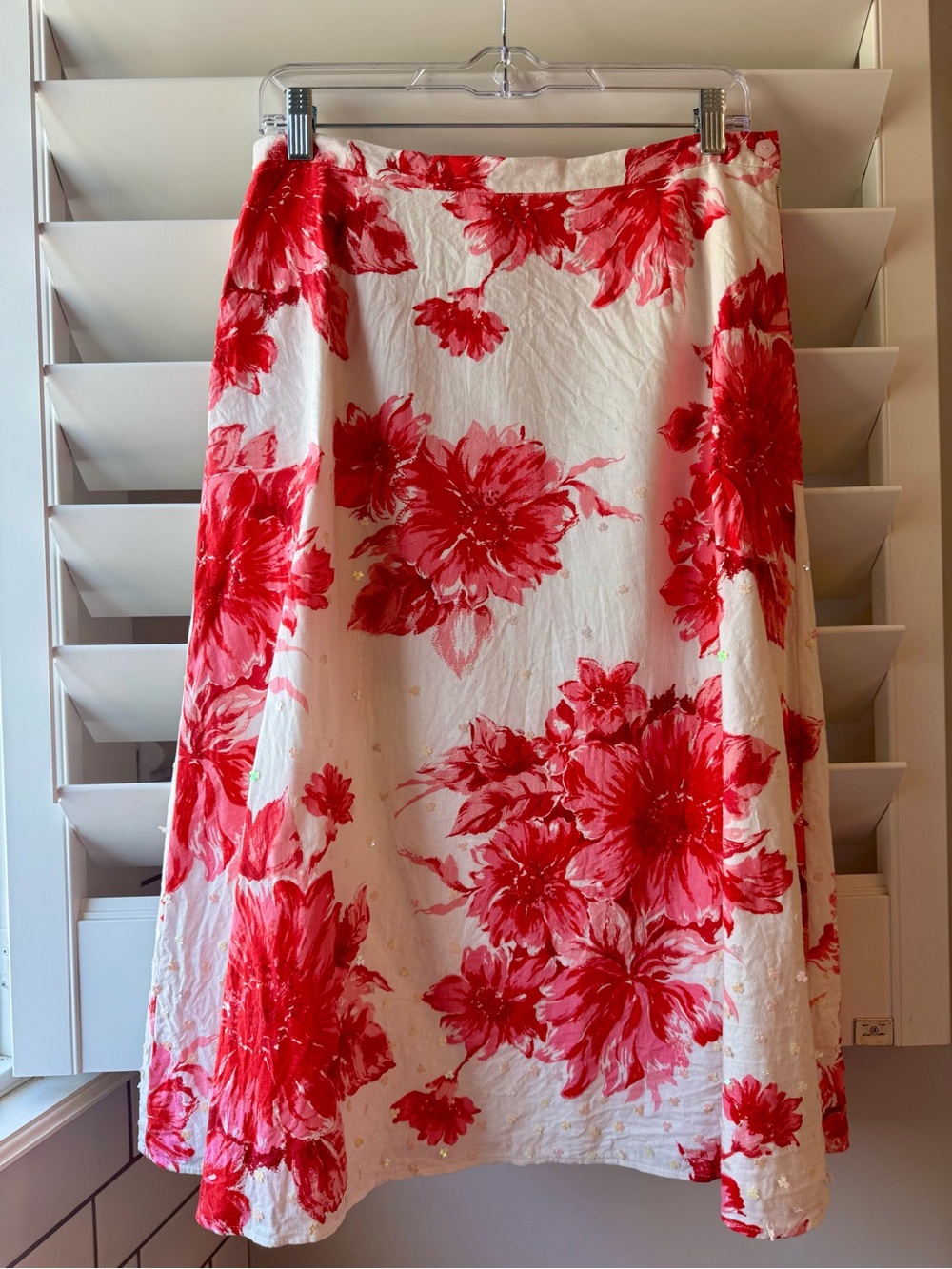 Floral Red and White A-Line Maxi Skirt Sequins